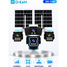O-Kam OK-340 Premium 4g 4 Lensli 2 Güneş Panelli Aov Güvenlik Kamerası