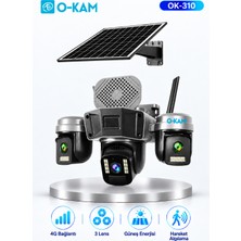 O-Kam OK-310 Gri 3 Lensli Güneş Panelli Sirenli 4g Güvenlik Kamerası