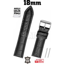 Saatse 18mm Siyah Kroko Hakiki Deri Saat Kordonu Kayış Akıllı Pimli