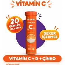 Vitago 20'li Efervesan Tablet Takviye Edici Gıda Vitamin C, Vitamin D ve Çinko İçeren Sağlıklı Formül