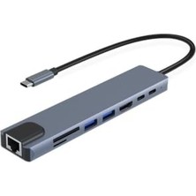 Ceylan Adam 8'i 1 Arada Type-C USB Hub, Hdmı, Ethernet, Sd/tf Kart Okuyucu, Gri