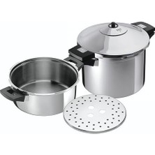 Ceylan Adam Düdüklü Tencere/düdüklü Tencere Duromatıc Inox Set, Yan Saplı Modeller, Indüksiyon, Paslanmaz Çelik, Gümüş, Tencere Seti 8 L/24 cm + Alt Parça 4 L/24 cm