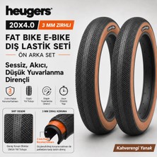 Heugers 20X4.0 3mm Zırhlı Fat Bike E-Bike Dış Lastik Seti (Ön ve Arka) Asfalt Desen - Kahverengi Yanak