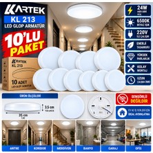 10'lu Paket Kartek Kl 213 24W LED Glop Armatür 35 cm 6500K Beyaz Işık 220V Sensörsüz Sıva Üstü Yuvarlak Tavan Lambası