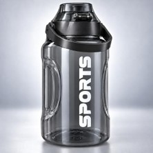 Ceylan Adam 1400 ml Sports Matara, Tutma Saplı Ölçekli Bpa Free Plastik Su Şişesi, Siyah