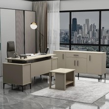Cinaro Forte Ofis Takımı 3’lü Set Kumtaşı Traverten Masa, Sehpa, Konsol