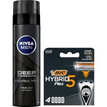 Ceylan Adam Erkek Tıraş Jeli Deep Dimension 200 ml ve Bıc Hybrid 5 Flex 4'lü Yedek Tıraş Bıçağı Kartuşu 5 Bıçak, Tıraş Bakım Seti