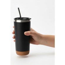 Ceylan Adam 590 ml Paslanmaz Çelik Pipetli Termos Kupa - 4 Renk Seçeneği (Siyah, Yeşil, Gri, Mavi) - Sıcak ve Soğuk Tutan Mug - Araç ve Ofis Bardağı (Siyah)