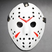 Mudanis If Beyaz Renk Kırmızı Çizgili Tam Yüz Hokey Jason Maskesi Hannibal Maskesi