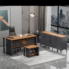 Cinaro Prestij Ofis Takımı 3'lü Set - Masa Sehpa Konsol Antrasit - Kemençe (Sandalye Dahil Değildir)