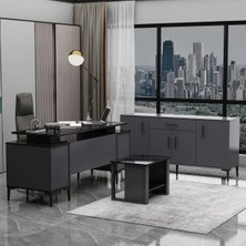 Cinaro Forte Ofis Takımı 3’lü Set Antrasit Mermer Masa, Sehpa, Konsol