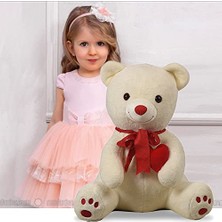 Ceylan Adam Sevgiliye Özel Hediye 80 cm Kalp Tutan Oturan Sevimli Peluş Ayı Beyaz