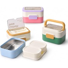 Ceylan Adam Deconox Paslanmaz Çelik Hazneli Kulplu Yemek Kabı 1010 Ml, Bölmeli Lunch Box Seti, Çatal Kaşık Dahil, Kilitli Kapaklı Taşıma ve Saklama Kabı, Renkli Desenli
