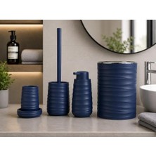 Ceylan Adam Banyo Seti, Akrilik 5 Parça, Çöp Kovası, Tuvalet Fırçası, Sıvı Sabunluk, Diş Fırçalık ve Bardak, Modern Tasarım, Dekoratif Banyo Aksesuar Seti, Lacivert Dalgalı