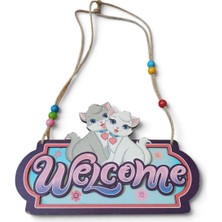 Hureggo Vintage Disney Aristokediler Marie Temalı Ahşap Welcome Kapı Süsü - 20X14 cm