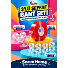 Sezen Home Şeffaf Bant ve Stoper Seti 2 M Çift Taraflı Bant 3 Yapışkan Stoper 4 Kapı Kolu Stoperi