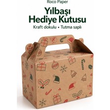 Tutmalı Yılbaşı Desenli Kraft Ambalaj ve Hediye Kutusu 2 Adet - 11X16X8 Cm, Yeniyıl Butik Poşeti