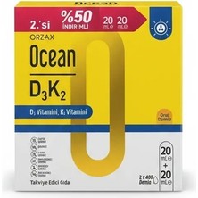 Orzax Ocean Vitamin D3K2 Damla 20 ml 2'li Avantaj Paket Yeni Ambalaj