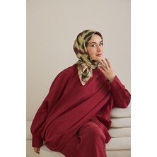 Silk Home Twill Ipek Eşarp Soyut Çiçek Desen Pastel Sarı 90X90