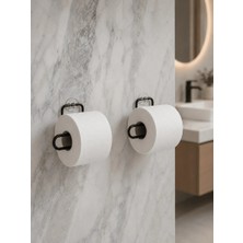 Astraltech If 2 Adet Yapışkanlı Wc Kağıtlık Siyah Metal Pratik Duvar Tipi Rulo Tutucu