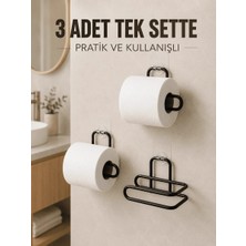 Astraltech If 3 Adet Siyah Rulo Kağıt Tutucu Yapışkanlı Duvar Tipi Pratik Kağıtlık Seti
