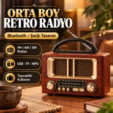 NW NessiWorld If Orta Boy Retro Ahşap Tasarım Bluetooth Hoparlörlü Radyo – Fm/am Destekli, Şarjlı ve Taşınabiliri Radyo NS-6636