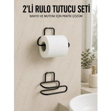 Astraltech If 2’li Yapışkanlı Tuvalet Kağıdı Tutucu Siyah Metal Duvar Tipi Rulo Kağıtlık
