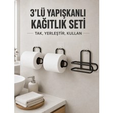 Astraltech If 3’lü Siyah Duvar Tipi Kağıtlık Seti Yapışkanlı Pratik Rulo Tutucu