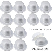 NW NessiWorld If Gümüş Renk Simli Melon Yuvarlak Parti Şapkası 12 Adet