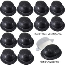 NW NessiWorld If Siyah Renk Simli Melon Yuvarlak Parti Şapkası 12 Adet