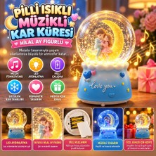 NW NessiWorld If Pilli Işıklı Müzikli Kar Küresi–hilal Ay Figürlü Romantik Masaüstü Biblo, LED Aydınlatmalı Dekoratif Hediyelik Kar Küresi