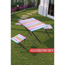 Bino 3'lü Set Renkli Katlanabilir Kamp Masası Bahçe Balkon Bistro Masa Tabure Seti