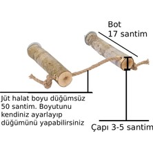 Str Store Doğal Ağaç Kuş ve Papağan Tüneği Jüt Halatlı Ayarlanabilir Boy 17 Santim Doğal Ahşap Tünek 2'li Set Çap 3-5 cm
