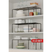 Bino 3 Adet Genişletilebilir Dolap Içi Düzenleyici Raf Organizer Siyah Metal Ayarlanabilir 2 Parçalı