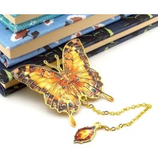 Str Store Renkli Bahar Çiçekleri Tonları Kelebek Altın Rengi Metal Kitap Ayracı Zincirli AY005