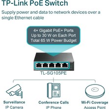 Str Store TL-SG105PE, 5-Port Gigabit Easy Smart Switch With 4-Port Poe+