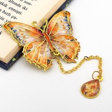 Str Store Turuncu Renkli Kelebek Altın Rengi Metal Kitap Ayracı Zincirli AY101