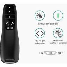 Str Store GA82 Kablosuz Sunum Kumandası Type-C ve USB Girişli Powerpoint Slayt Sayfa Çevirme Kırmızı Işaretçi Işıklı Projektör
