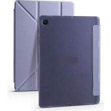 Str Store Samsung Galaxy Tab S6 Lite SM-P610 P615 P617 P620 P625 ile Uyumlu Kılıf Silikon Yumuşak 4 Farklı Stand Olabilen Kalem Bölmeli Kapaklı Tablet Kılıfı Mor