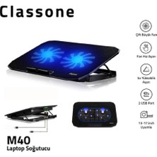 Str Store Classone M40 Gaming Laptop Soğutucu Notebook Standı, Mavi Led,14-15.6-17 Inch Uyumlu, 2 Fan, 2 USB