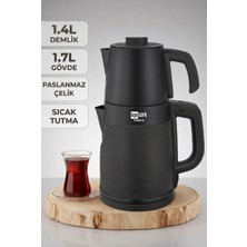 Ege Türk Coverlı Elektrikli Çay Makinesi Çaycı 2000W 1.7l Kettle 1.4l Xl Demlik 304 Paslanmaz Çelik Mat Siyah