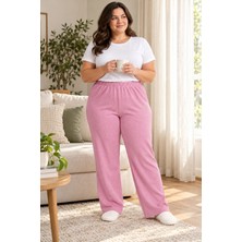 Erdenay Tekstil Fitilli Battal Beden Esnek Kaşkorse Mevsimlik Pijama Altı - Pembe