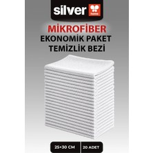 Silver Home 20’li Mikrofiber Temizlik Bezi 25X30 cm Beyaz Ekonomik Paket Süper Emici Yıkanabilir Mutfak Bezi