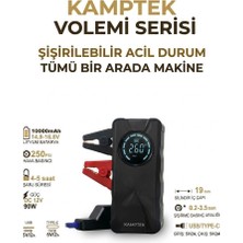 Kamptek Kamp Teknolojisi Volemi 10000MAH Akü Takviye Cihazı ve 250 Psı Dijital Ekranlı Taşınabilir Lastik Şişirme Kompresörü - Acil Durum Tümü Bir Arada Kit