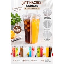 Plastmarket 2 Adet Çift Hazneli Içecek Bardağı 700 ml (350+350 Ml) Limonata Kola Kokteyl Soğuk Kahve Meşrubat Bardağı