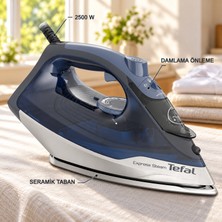 Tefal 2500 W Güç, 160 G/dk Şok Buhar ve 45 G/dk Sürekli Buhar, 270 ml Hazneli Seramik Tabanlı Damlama Önleyici Buharlı Ütü, Gömlek ve Ev Tekstili Için Kontrollü Ütüleme Express Steam Max FV2868
