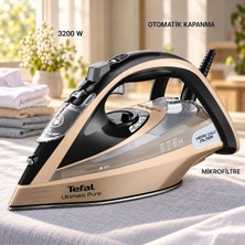 Tefal 3200 W Güç, 300 G/dk Şok Buhar ve 60 G/dk Sürekli Buhar, 360 ml Hazneli Autoclean Tabanlı Micro Calc Filtreli Buharlı Ütü, Gömlek ve Ev Tekstili Için Kontrollü Ütüleme Ultimate Pure FV9852