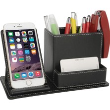 Hediyesiburada Deri Kalemlik Telefon Standlı 10,5 x 21 x 10,5 cm Suni Deri Kalemlik Araç Gereçler