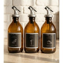 Frolde Amber Cam Zeytinyağı Limon Suyu Sirke Şişesi Yağdanlık 3lü Set 300ML