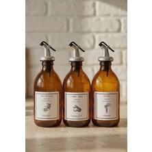 Frolde Amber Cam Zeytinyağı Limon Suyu Sirke Şişesi Yağdanlık 3lü Set 300ML